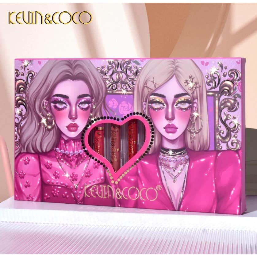 Set 12 Lip Gloss Kevin&Coco, nuante de rosu, rose, nude, cutie dreptunghiulara, 26.5x16.5x2.2 cm, 200g, multicolor 3