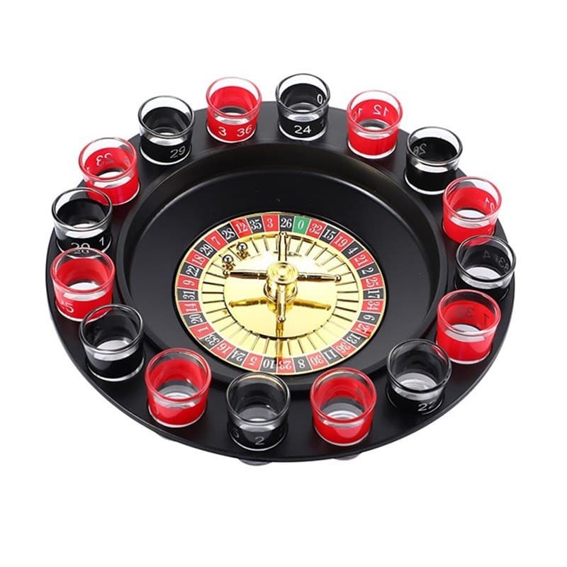 Joc de Baut Ruleta , cu 16 Pahare de Shot din Sticla , 30 x 30 x 5.5 cm, model 2, Rosu/Negru 3