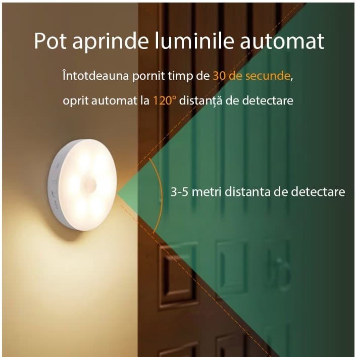 Lampa LED, cu senzor de miscare, Lumina alb cald si rece, Incarcare USB, 8.5 x 2.3 cm 3