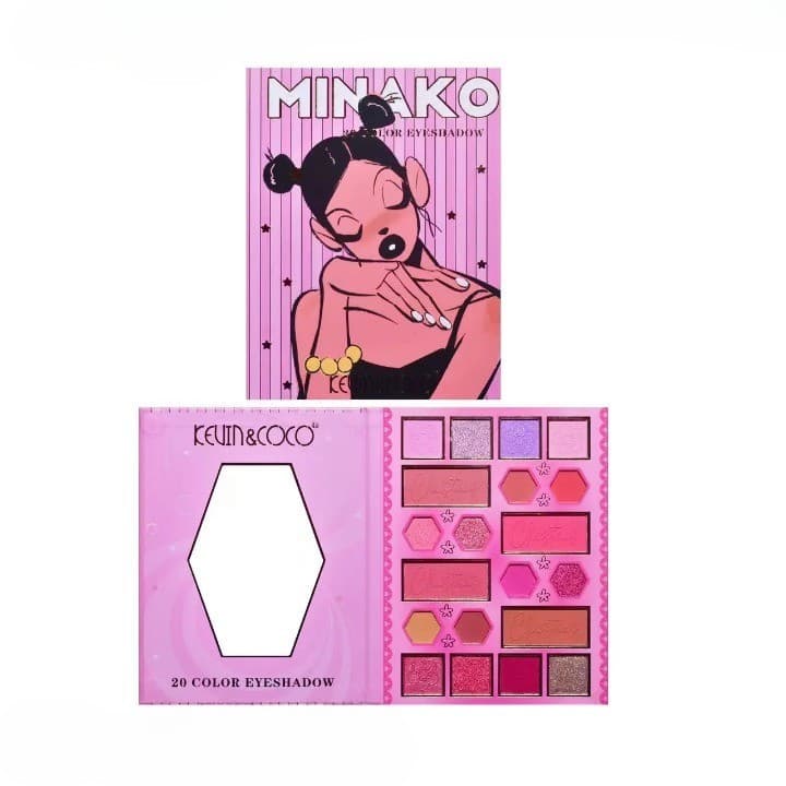 Paleta de machiaj KEVIN & COCO, 20 culori Pink Girl, fard de pleoape si blush, roz 4