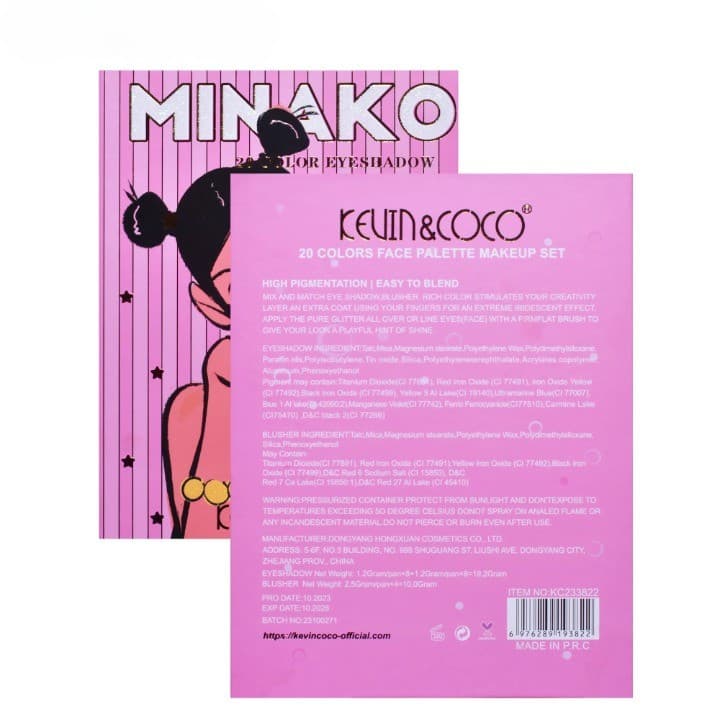 Paleta de machiaj KEVIN & COCO, 20 culori Pink Girl, fard de pleoape si blush, roz 5