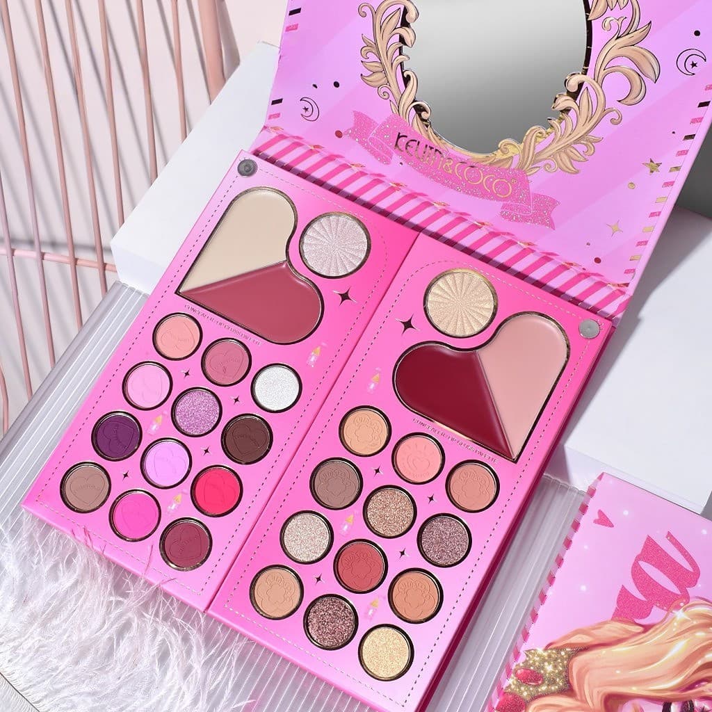 Trusa de machiaj KEVIN & COCO, Princess Palette, fard de pleoape, iluminator, corector, ruj, 79 culori, 19.7 x 20 x 2 cm 2
