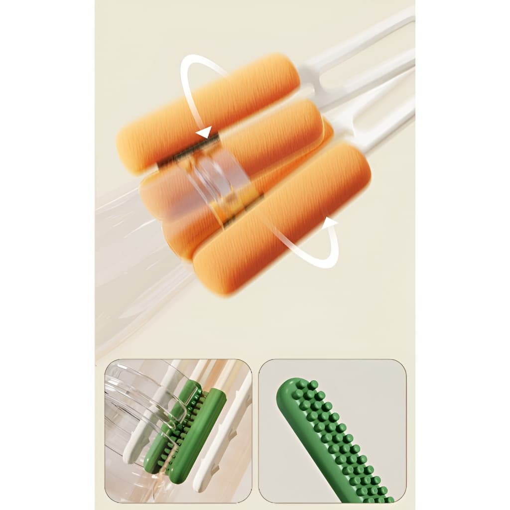Perie de curatat pahare, cani, sticle, cu maner lung si burete, accesorii incluse 3