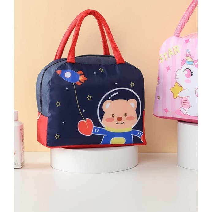 Geanta termoizolanta pentru copii, Imprimeu Ursulet Astronaut, 23x13x19 cm, albastru/rosu 3
