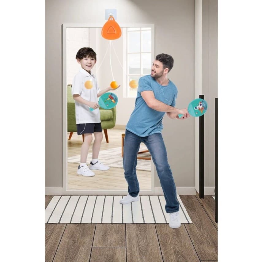 Set 2 palete de tenis de masa / ping pong copii, accesoriu de agatat si 2 mingii incluse, albastre 4