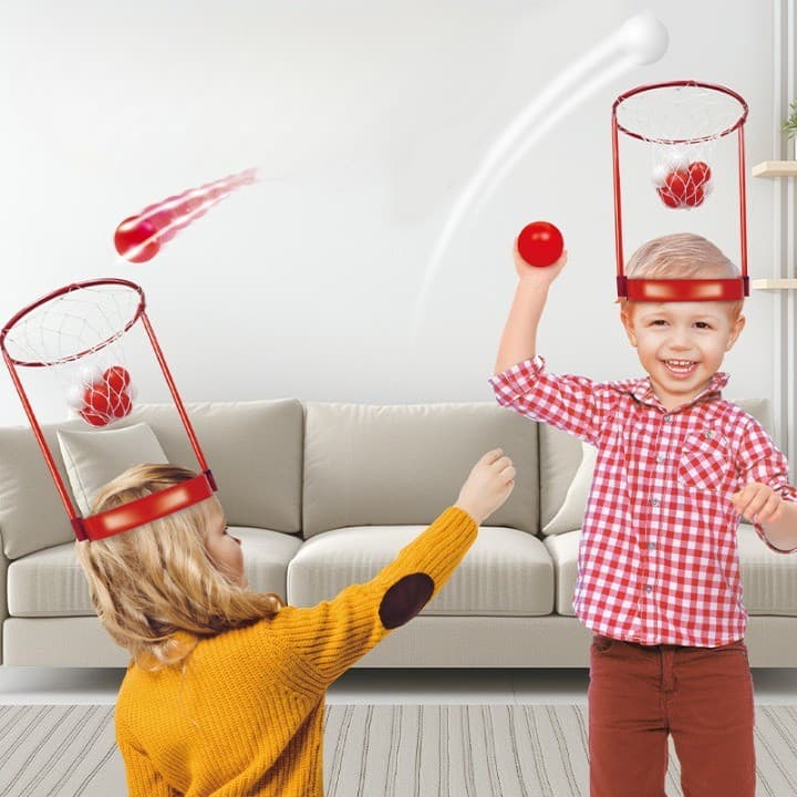 Set interactiv doua cosuri de baschet de pus pe cap pentru copii, 20 de mingi incluse 3