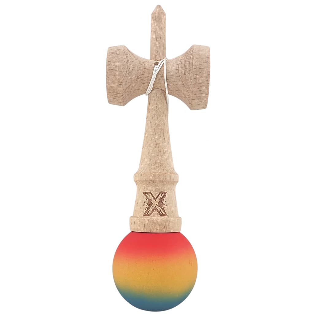 Jucarie lemn Kendama, 18 cm, gradient rosu/galben/albastru 2