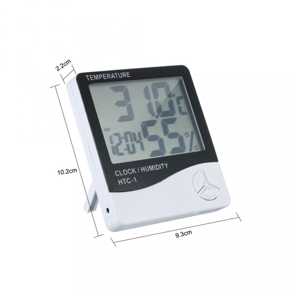Ceas digital HTC-1, ecran LCD, higrometru, termometru, AM/PM, alarma, alb 2