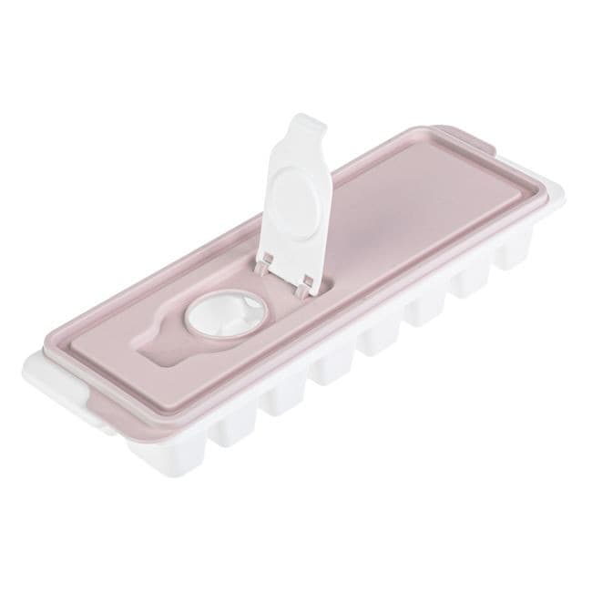 Cutie alba din plastic cu capac roz pal, pentru 16 cuburi de gheata 2