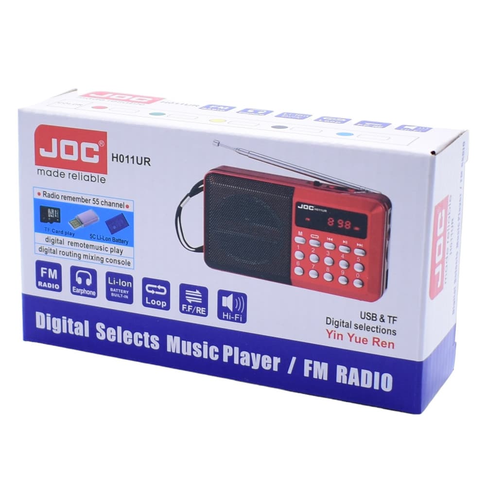 Radio portabil JOC-H011UR, MP3, microSD/USB,FM, afisaj electronic, acumulator BL-5C, negru/rosu 3