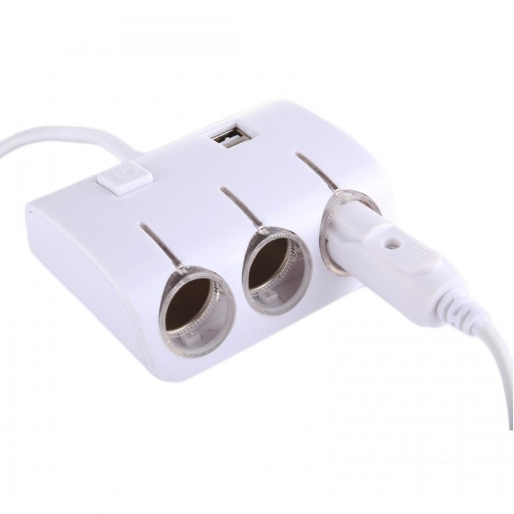 Adaptor bricheta auto JXL-014, 3 sloturi bricheta + 2 porturi USB 12/24V, alb 2