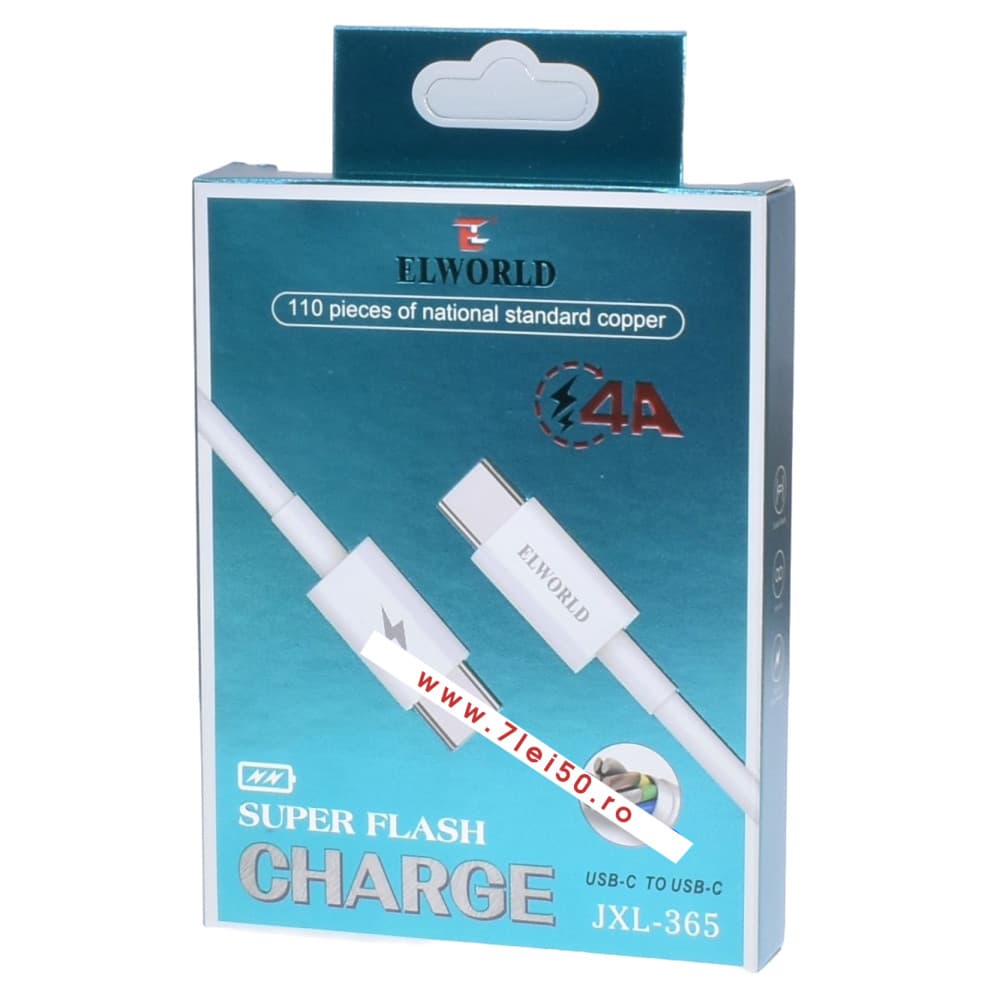 Cablu de date si incarcare JXL-365, Type-C to Type-C, 4A, alb 3