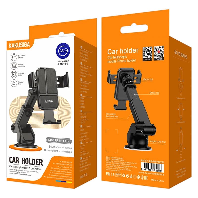 Suport auto KAKU KSC-715B, cleme laterale, MultiAngle, brat telescopic, prindere pe bord/parbriz, negru 3