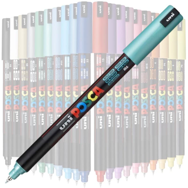 Marker UNI Posca, 0.7 mm, varf fin metalic, verde metalizat 2