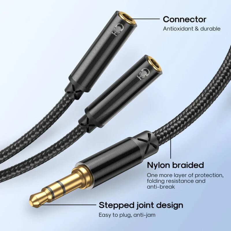 Splitter cablu audio Joyroom SY-A04, 2 x Jack 3.5mm (F) la Jack 3.5mm (M),  20 cm, negru 2