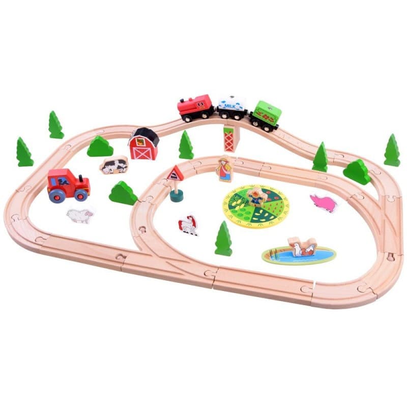 Traseu din lemn Kids Toyland, ferma, animale si accesorii, 50 piese 3
