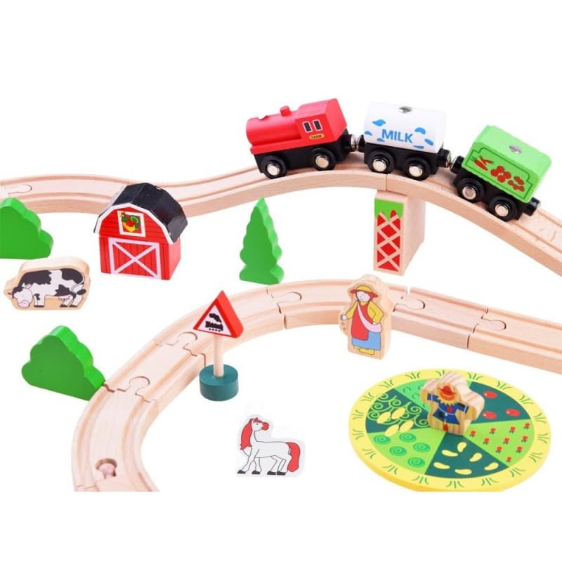 Traseu din lemn Kids Toyland, ferma, animale si accesorii, 50 piese 5