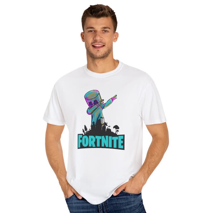 Tricou personalizat alb, copii/adulti, design Marshmello Fortnite, modal, diverse marimi 1