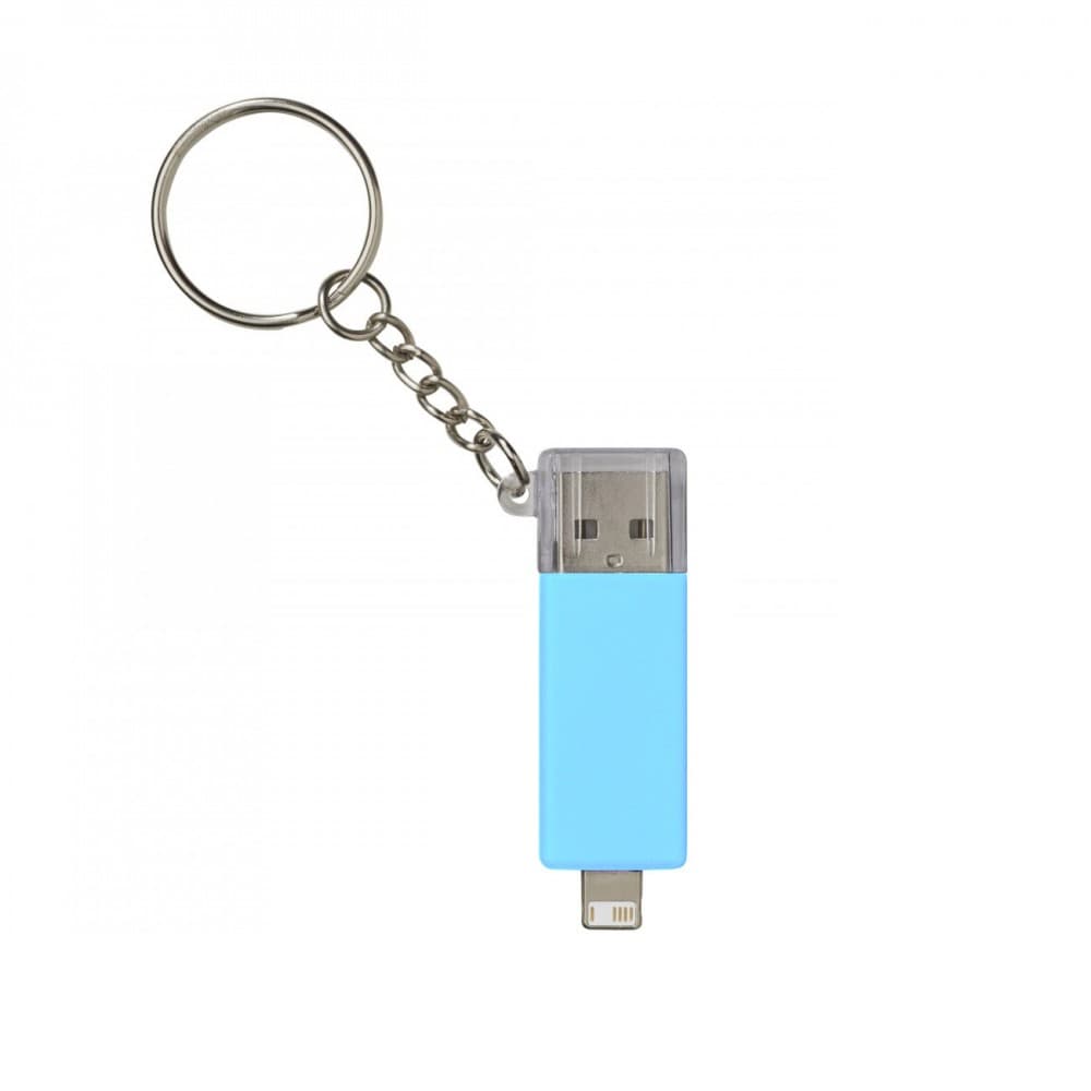 Adaptor incarcare USB cu conector Lightning si MicroUSB, tip breloc, turcoaz 1