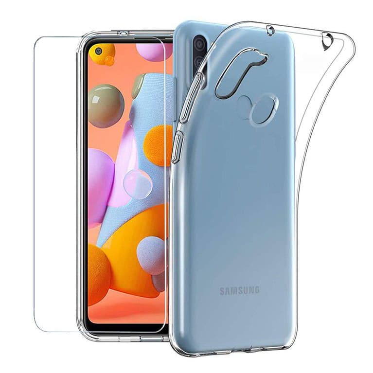 Set folie si husa Samsung Galaxy A11 / M11, sticla transparenta si TPU transparent 2 mm 1