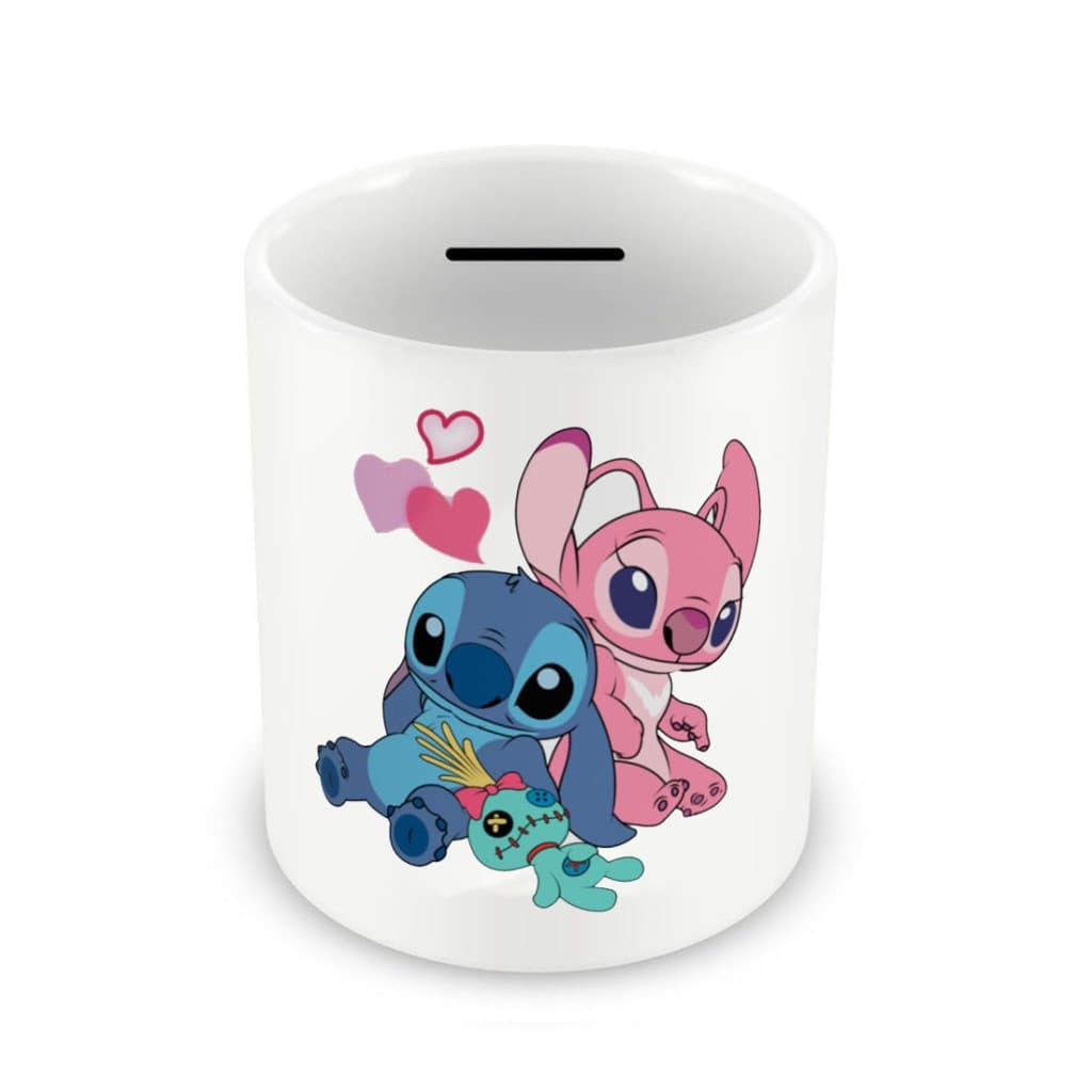 Pusculita ceramica personalizata, design Stitch in love, 350 ml, alba 1