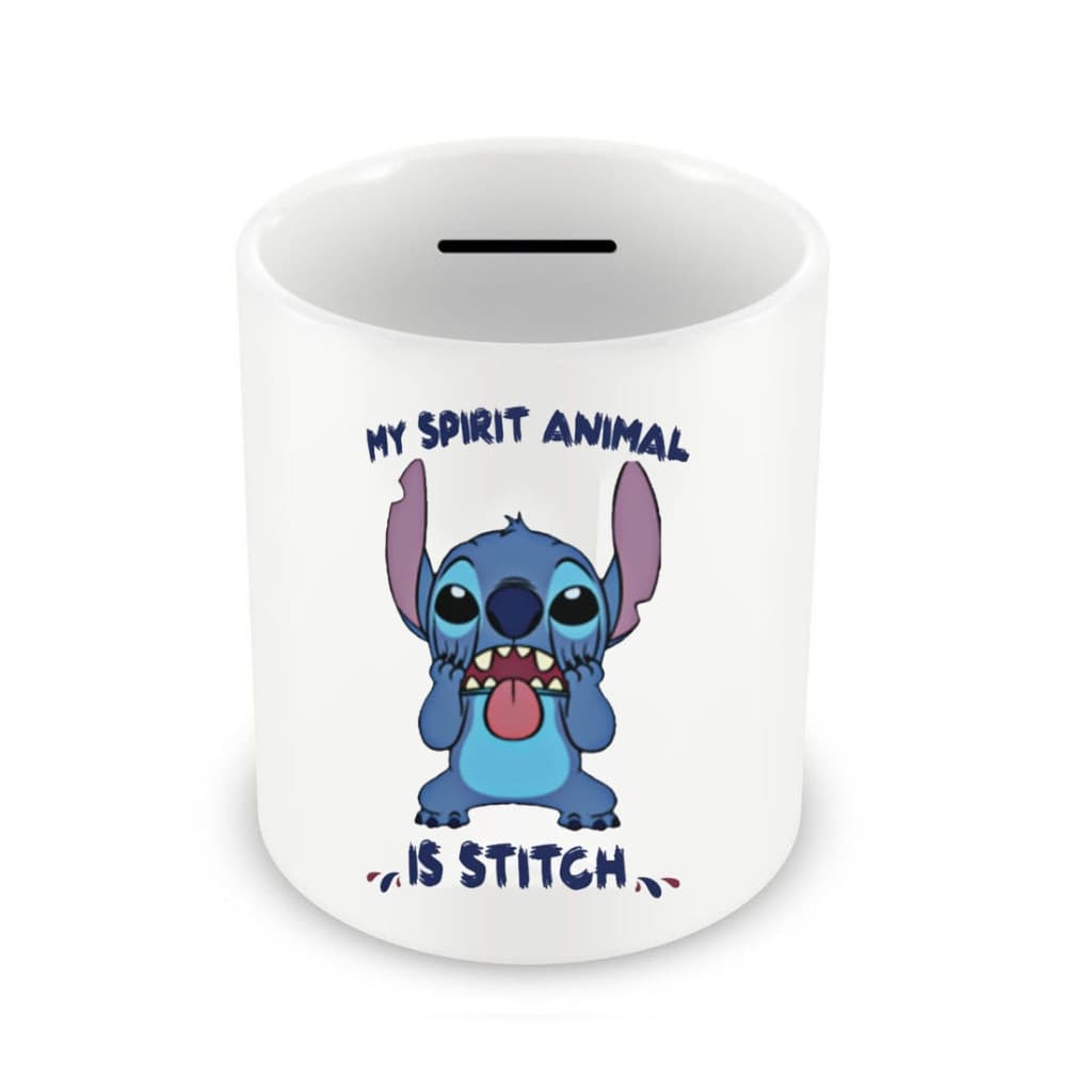 Pusculita ceramica personalizata, design Stitch My spirit animal, 350 ml, alba 1