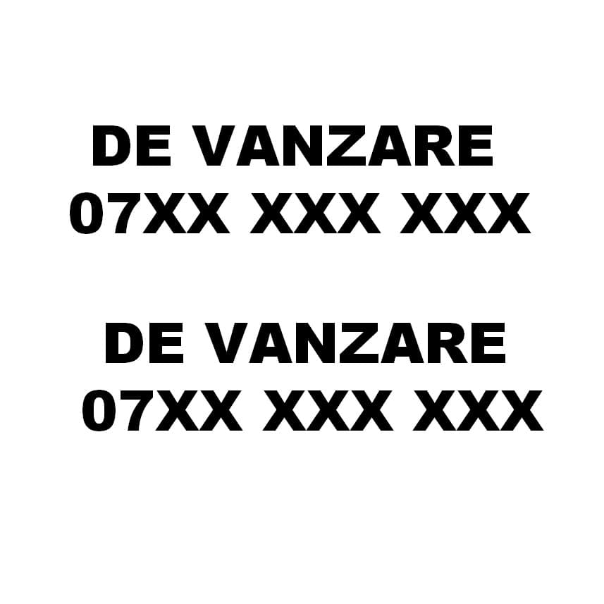 Set 2 autocolante Vinyl / PP autoadeziva mat "De vanzare Tel: 07XX XXX XXX", 25 cm lungime, alb sau negru, pentru auto 1