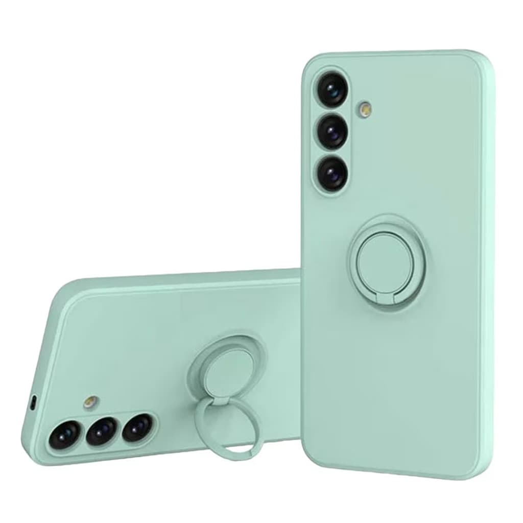 Husa Samsung Galaxy A05s, Ring Silicone, inel rotativ, catifea in interior, verde pal 1