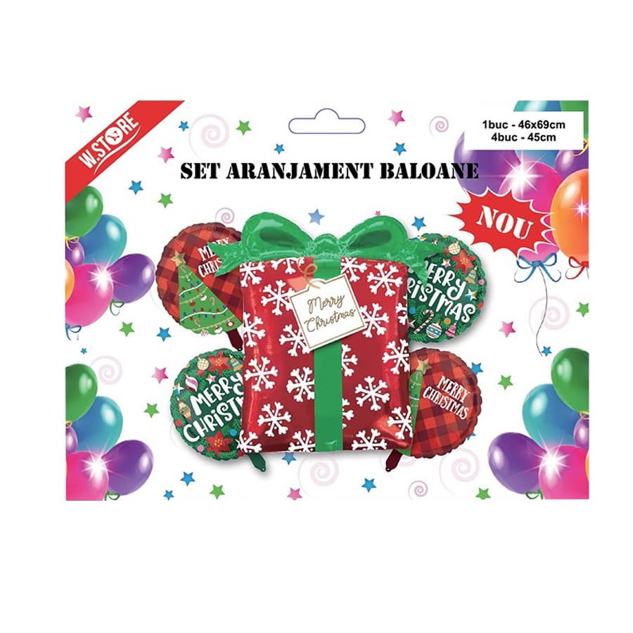 Set aranjament baloane Craciun, folie metalizata, 5 bucati 1