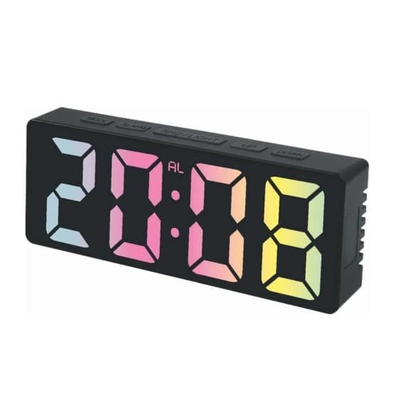 Ceas de masa digital LED DS-3806C, carcasa neagra si afisaj multicolor 1