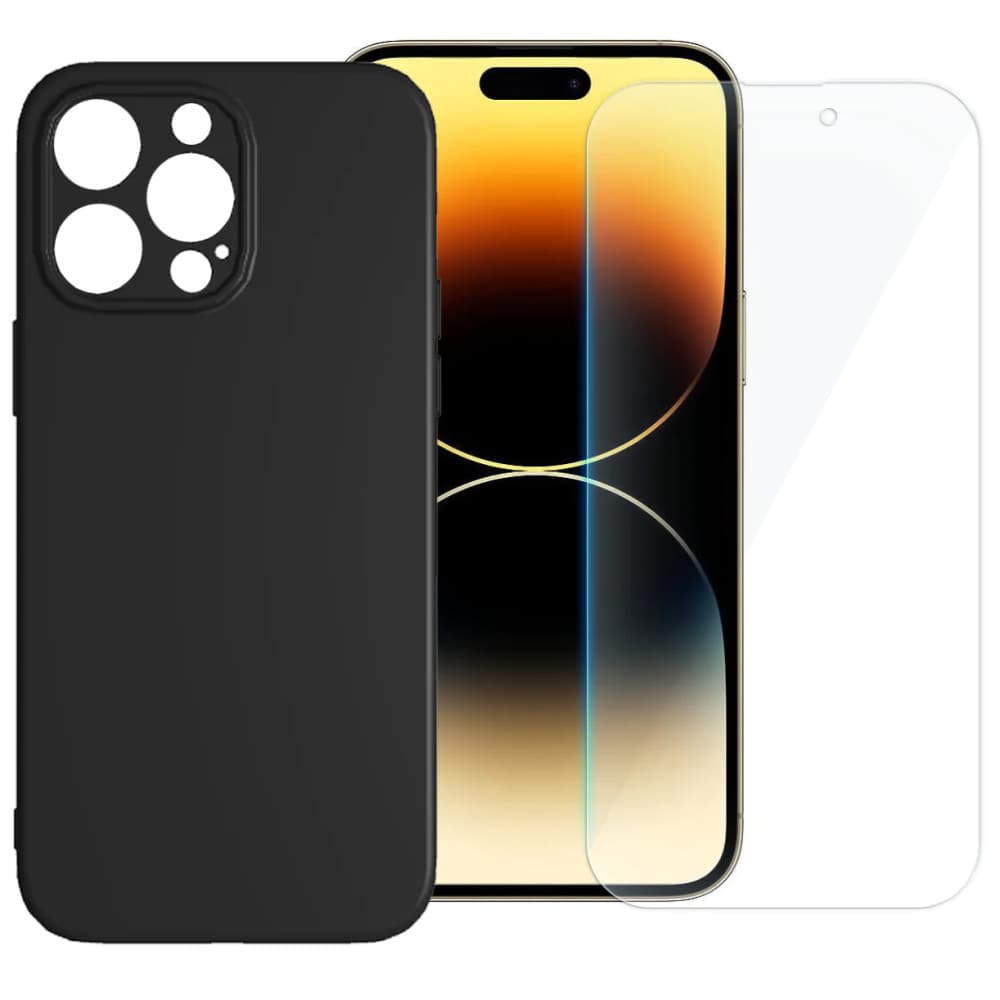 Set folie si husa Apple iPhone 12 Pro, sticla transparenta si Matt TPU, negru 1