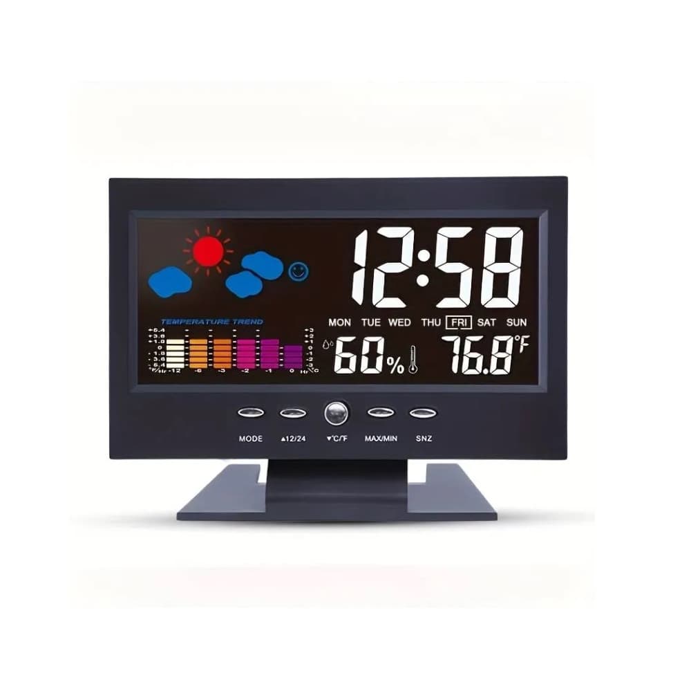 Statie meteo de interior IDK 8082T, ceas, alarma, umiditate, temperatura, afisare ora, data, LCD color, negru 1