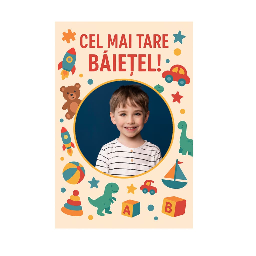 Fotografie magnetica personalizata, 10 x 15 cm, rama Cel mai tare baietel! 1