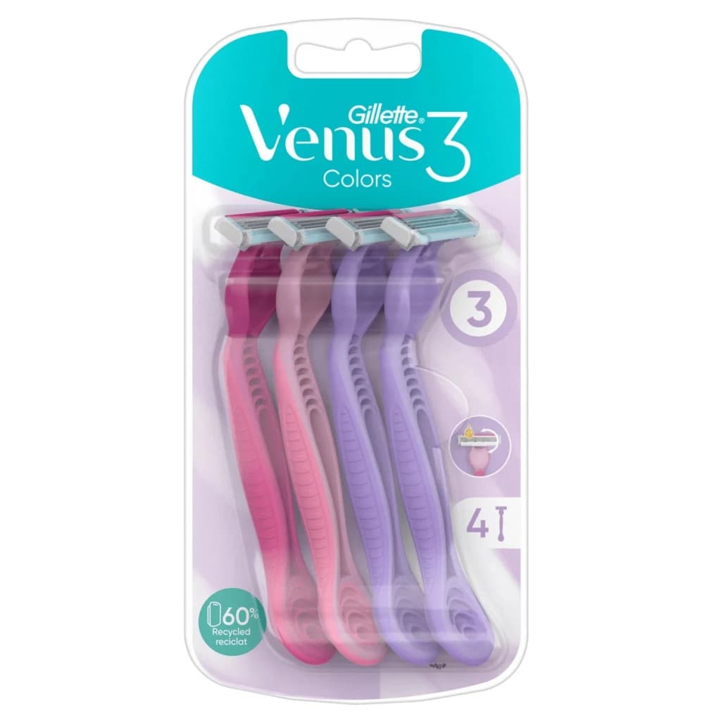 Set 4 aparate de ras Gillette Venus Colors, 3 lame, banda lubrifianta cu aloe, colorate 1