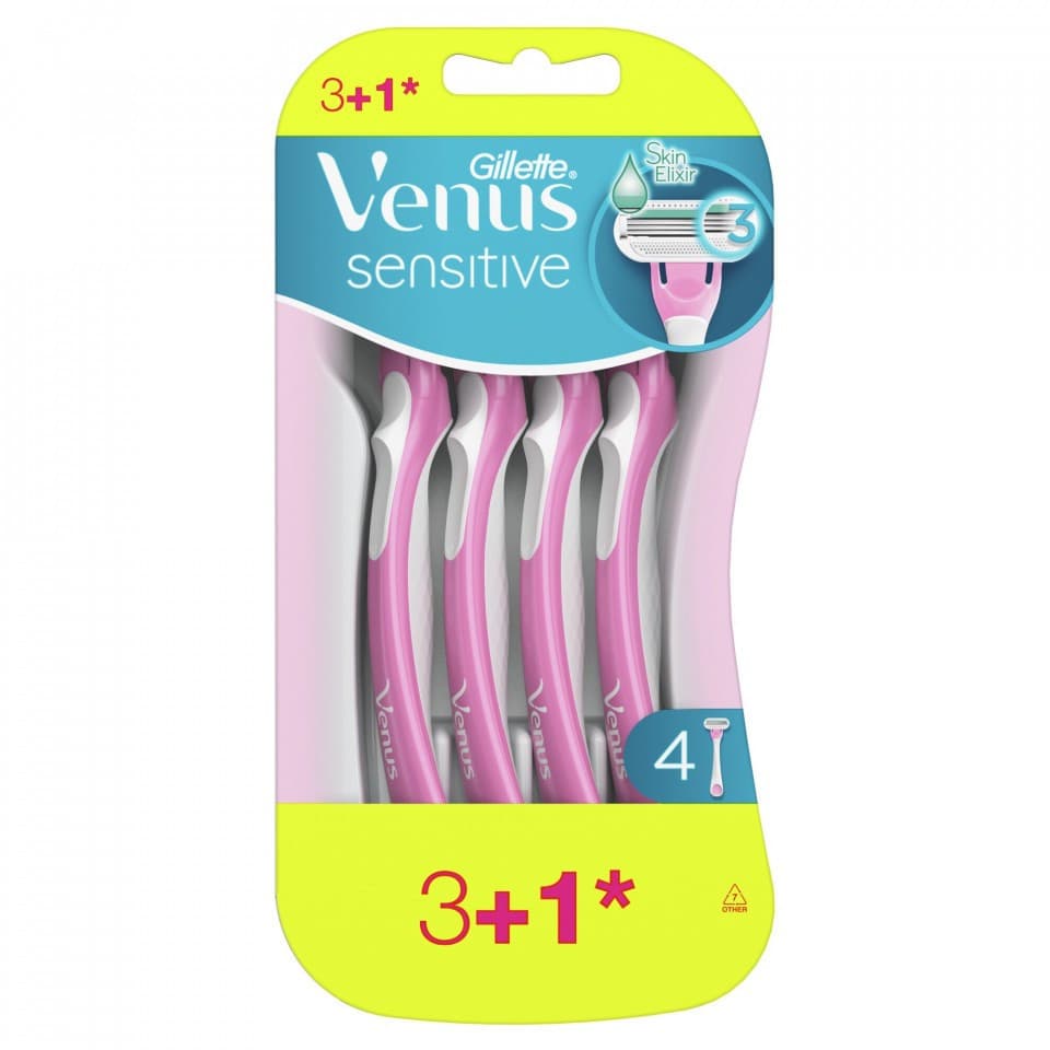 Set 4 aparate de ras Gillette Venus Sensitive, 3 lame, banda lubrifianta cu aloe, roz 1