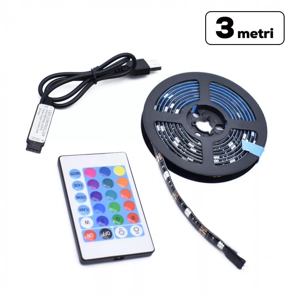 Banda LED RGB pentru TV, USB 5V, lungime 3 metri, telecomanda inclusa 1