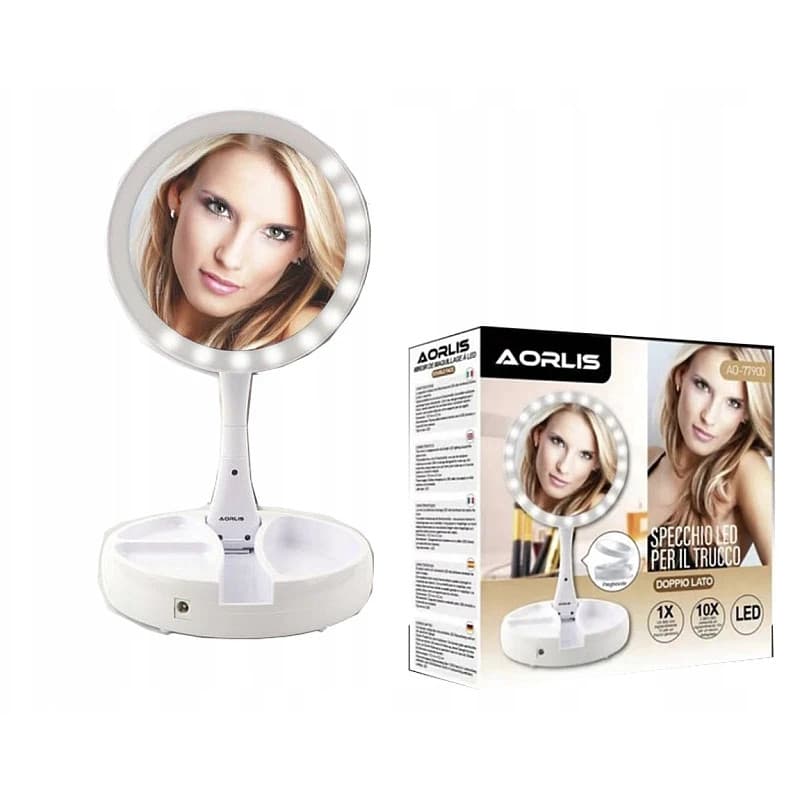 Oglinda de machiaj cu LED AORLIS AO-77900, rotunda, pliabila 1