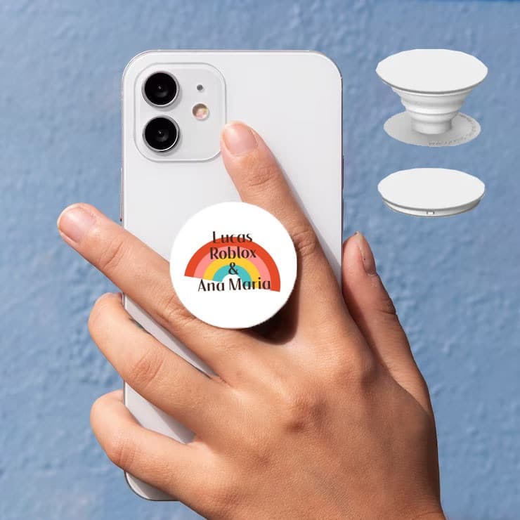 Suport telefon mobil tip popsocket, logo Lucas Roblox si Ana Maria, alb 1