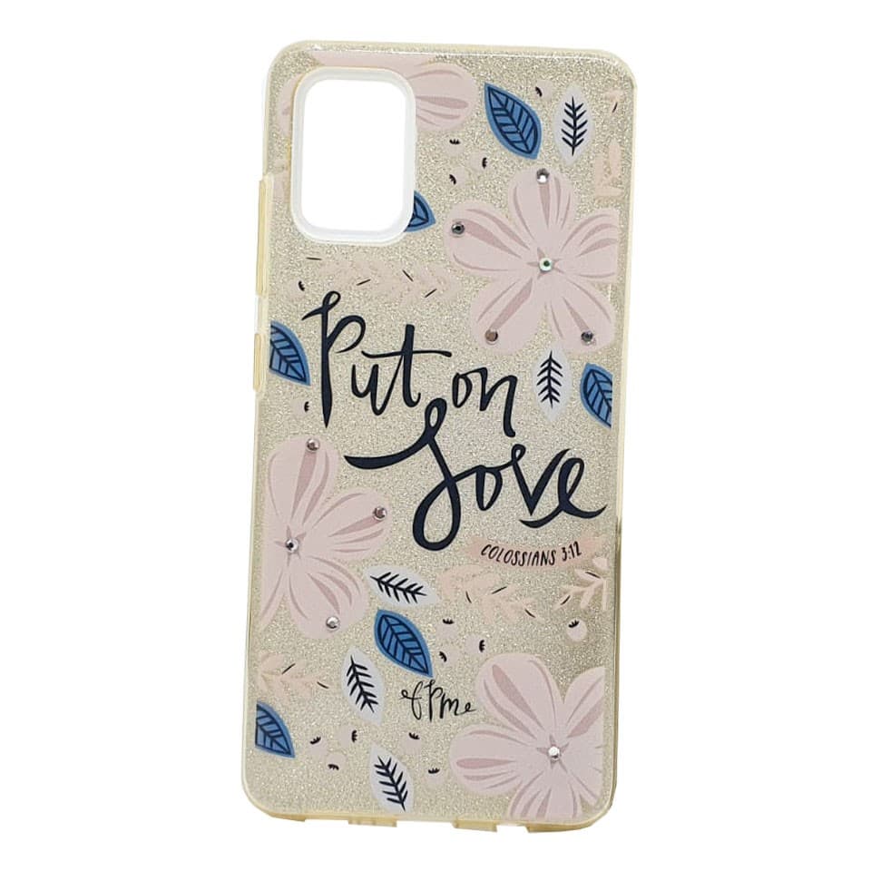 Husa Flowers Glitter pentru Apple iPhone 11 Pro, cu mesaj, aurie 1