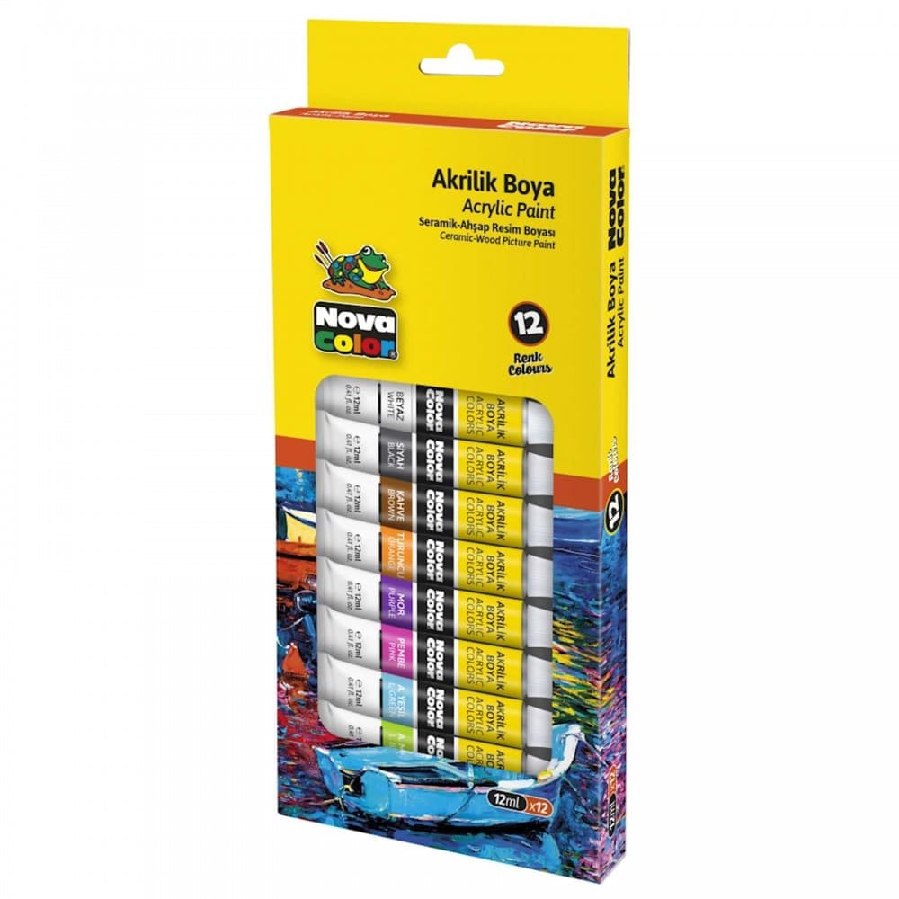 Acuarele tempera acrilice, 12 culori in tub, 12ml, Nova Color 1
