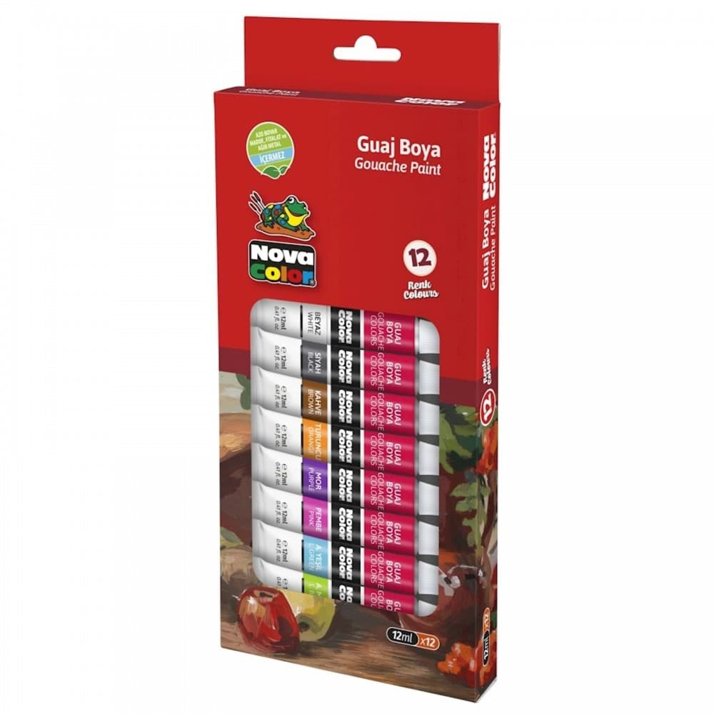 Set 12 acuarele tempera, vopsea guase, Nova Color, 12 ml/tub 1