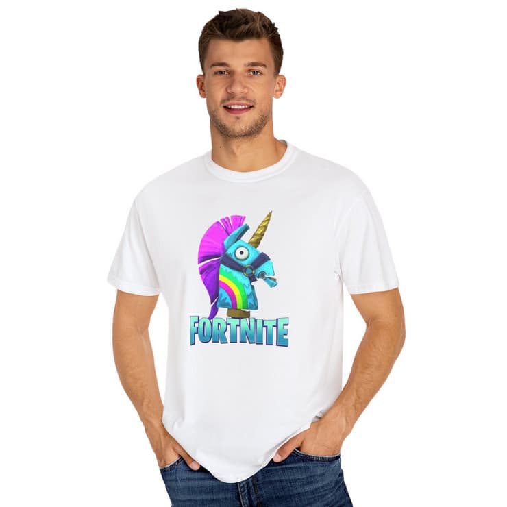 Tricou personalizat alb, copii/adulti, design Llama Unicorn, modal, diverse marimi 1