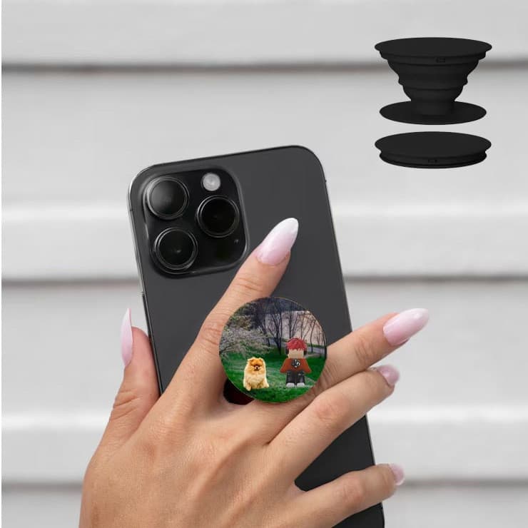 Suport telefon mobil tip popsocket, Lucas Roblox si catelul, negru 1