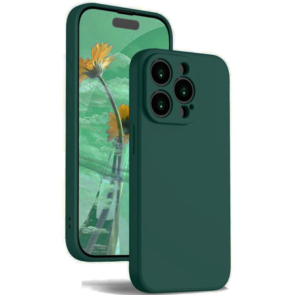 Husa Apple iPhone 13 Pro Max, Luxury Silicone, catifea in interior, protectie camere, verde inchis 1