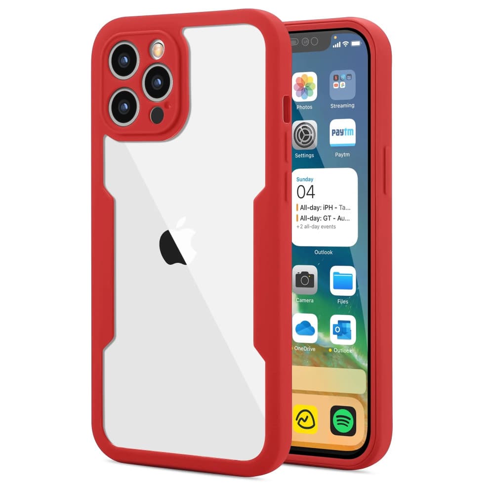 Husa Apple iPhone 12, Luxury 360° (fata + spate), protectie camere, rosu cu spate transparent 1