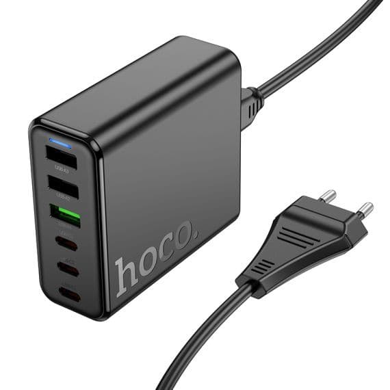 Incarcator priza multiport Hoco C133A Earl, 3 x USB + 3 x Type-C, statie incarcare 75W, cablu 1.5 m, negru 1
