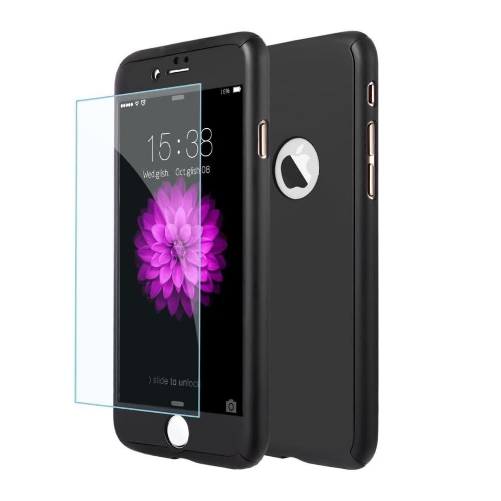 Husă Full Cover 360° pentru Apple iPhone 7 (față + spate + sticlă), neagră