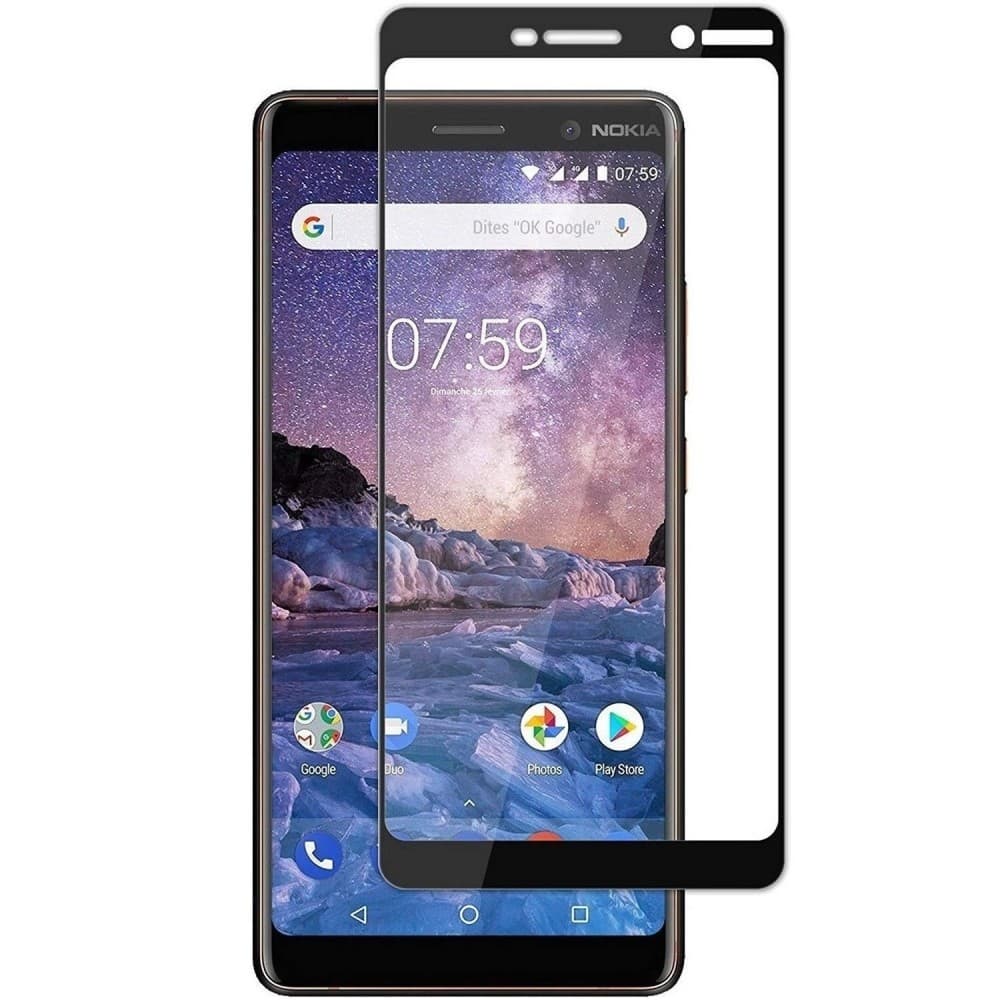 Folie de sticla Full Glue pentru Nokia 7, margini usor curbate, neagra 1
