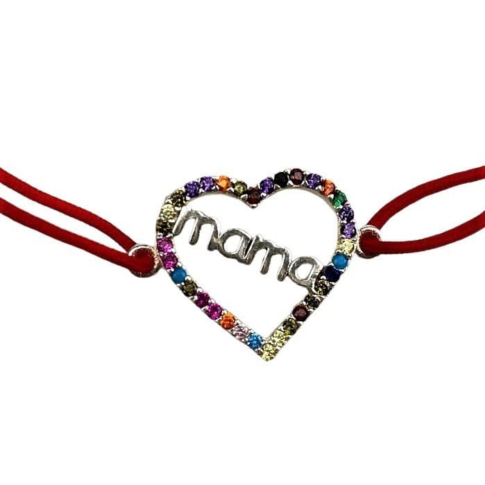 Bratara cu nod dublu si medalion din argint 925, Mama, zirconii colorate, 1.2 g, 2 cm x 1.5 cm 1
