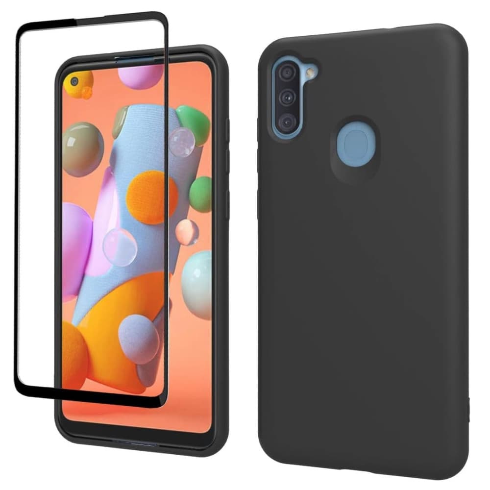 Set folie si husa Samsung Galaxy A11 / M11, sticla Full Glue si Matt TPU, negru 1